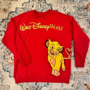 Disney Red Crewneck Sweater with Simba Design and Embroidered Logo